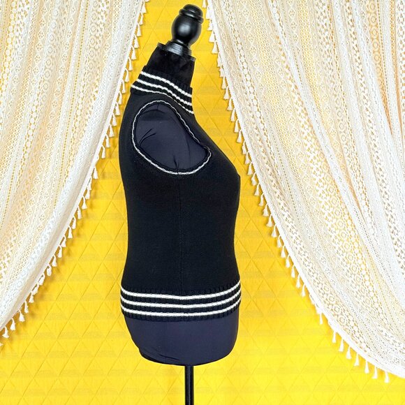 VTG Harolds Wool Black & White Striped Sleeveless Turtleneck Sweater Vest Size M - Picture 6 of 15
